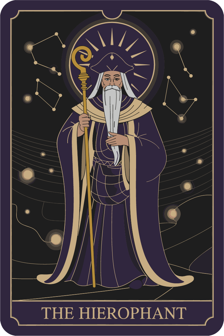 Tarot Hierophant Card with a male wizard holding a staff